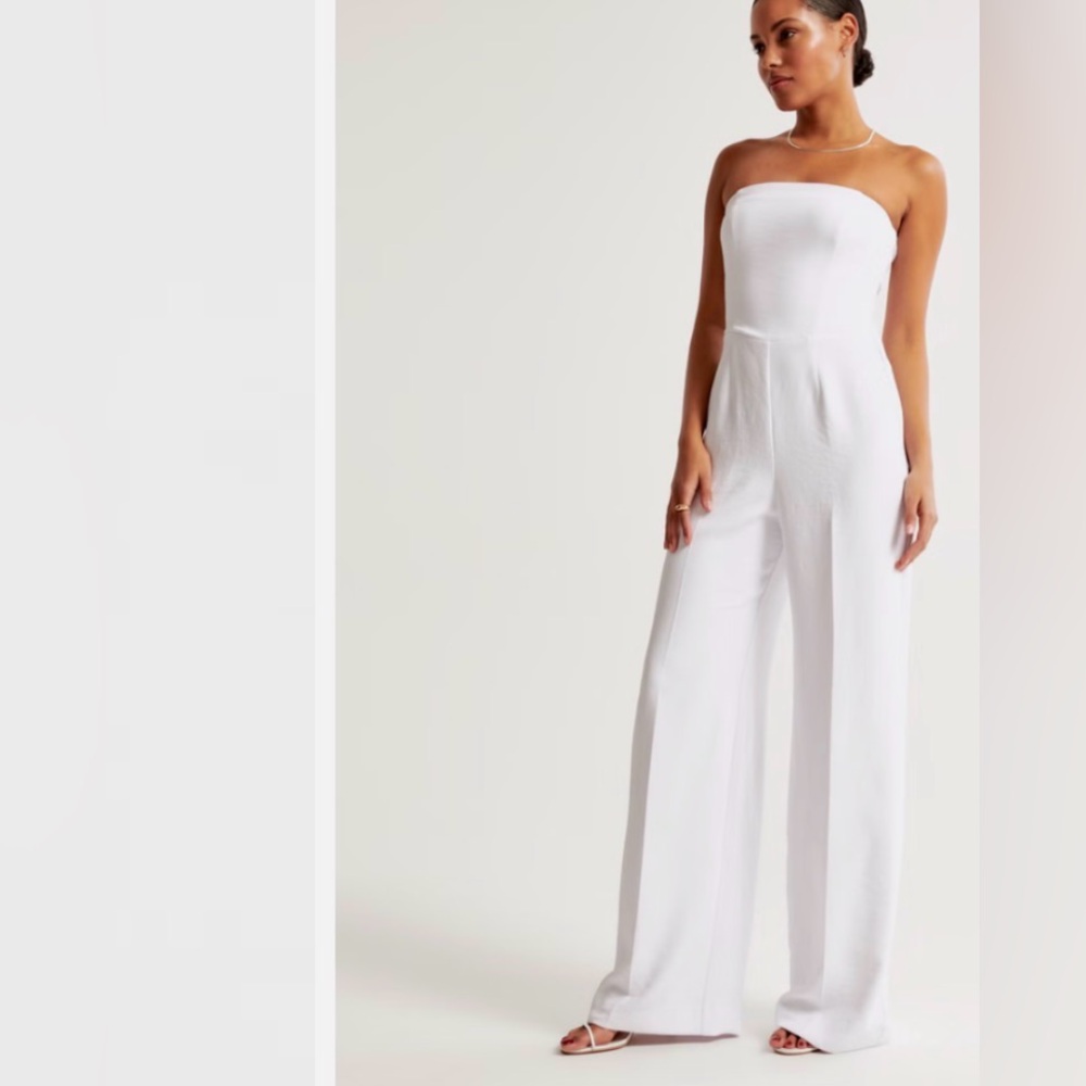 Abercrombie & Fitch Strapless Premium Crepe Wide Leg Jumpsuit White Small NWT